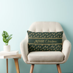 Festive Gold Deer Holiday Lumbar Accent Pillow
