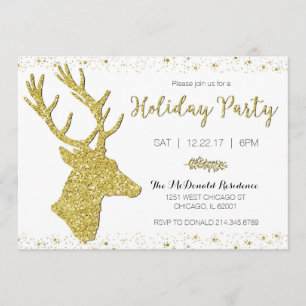 Festive Gold Deer Holiday Party Invitation