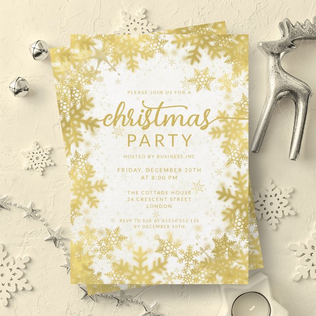 Festive Gold Faux Foil Snowflakes Christmas Party Invitation (Festive Gold Faux Foil Snowflakes Christmas Party Invitation)