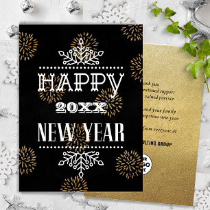 Festive Gold Fireworks Modern Fun Script Business  Holiday Card