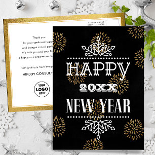 Festive Gold Fireworks Modern Fun Script Business Postcard