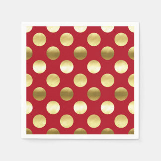 Festive Gold Foil Polka Dots Red Napkin