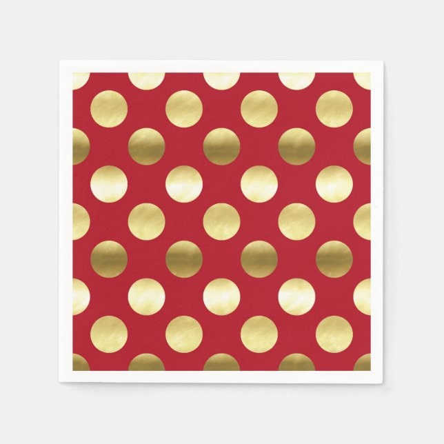 Festive Gold Foil Polka Dots Red Napkin (Front)