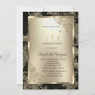 Festive Gold Frame,Floral Damask 70th Birthday  Invitation