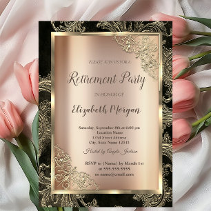 Festive Gold Frame,Floral Damask Retirement Invitation
