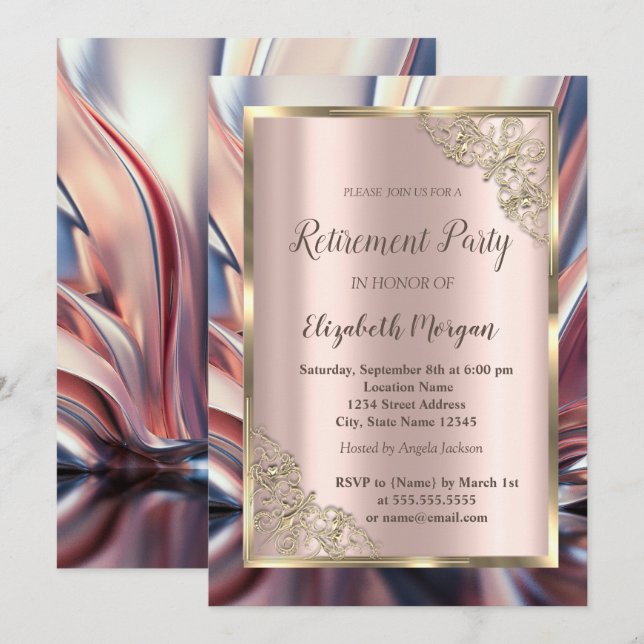 Festive Gold Frame,Rose Gold,Abstract Retirement  Invitation (Front/Back)