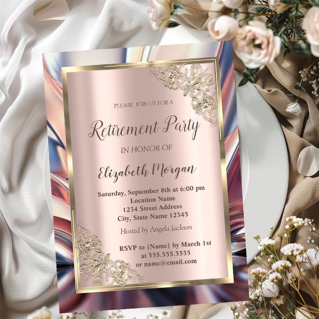 Festive Gold Frame,Rose Gold,Abstract Retirement  Invitation (Creator Uploaded)