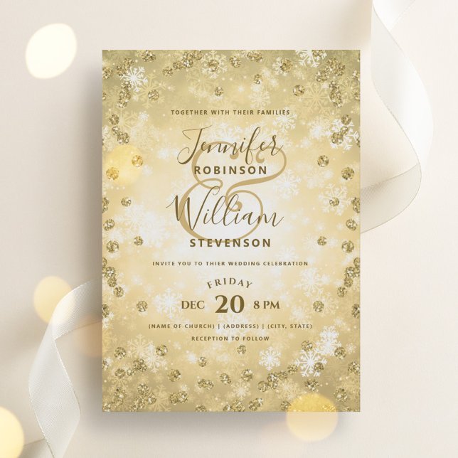 Festive Gold Glitter Elegant Winter Wedding  Invitation (Festive Gold Glitter Elegant Winter Wedding Invitation)