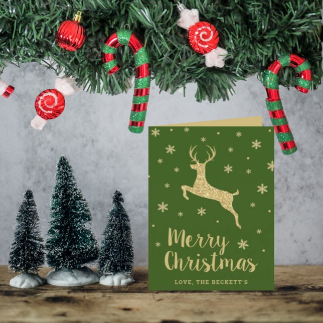 Festive Gold Glitter Reindeer Christmas Photo Holiday Card (Creator Uploaded)