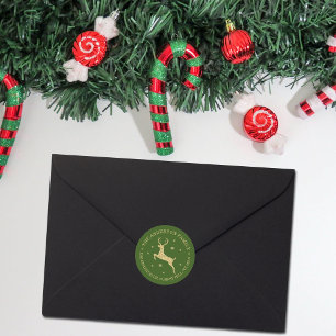 Festive Gold Glitter Reindeer Return Address Classic Round Sticker