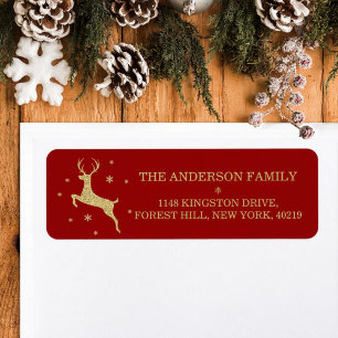 Festive Gold Glitter Reindeer Return Address Label