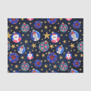 Festive Gold Glitter Stars Ornaments Watercolor Tissue Paper