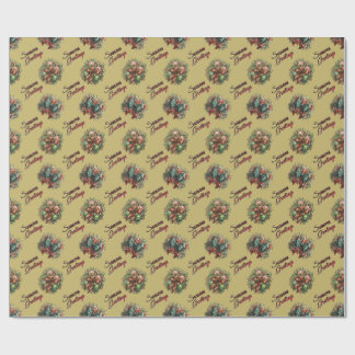 Festive Gold Holly And Wreath Wrapping Paper