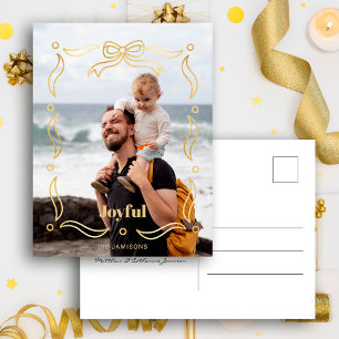 Festive Gold Line Drawn Ribbon Frame 1-Photo Holiday Postcard