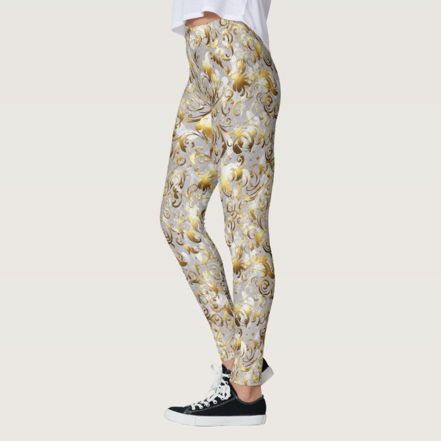 Festive gold mixed tiled pattern New Years  Leggings (Left)
