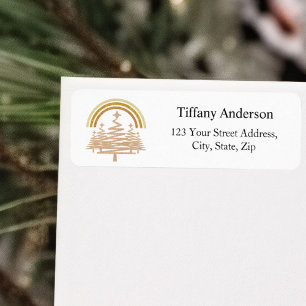 Festive Gold Rainbow Fir Trees Return Address Label