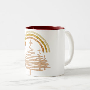 Festive Gold Rainbow Sparkling Fir Trees Two-Tone Coffee Mug