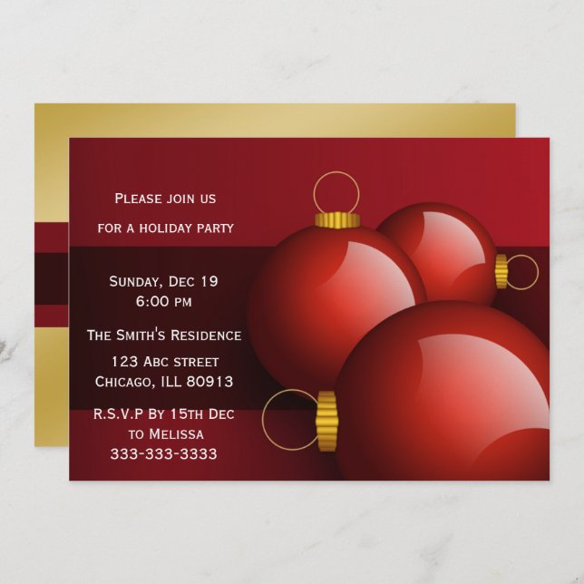 festive gold red Holiday Party Invitations (Front/Back)