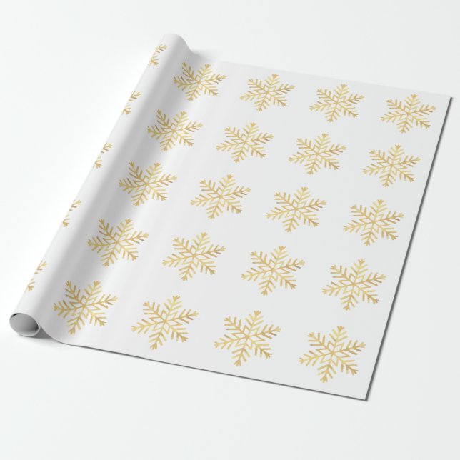 Festive Gold Snowflakes Pattern Wrapping Paper (Unrolled)