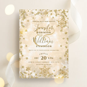 Festive Gold SPARKLE Elegant Winter Wedding  Invitation
