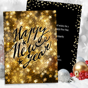 Festive Gold Sparkling Star Happy New Year Holiday Card