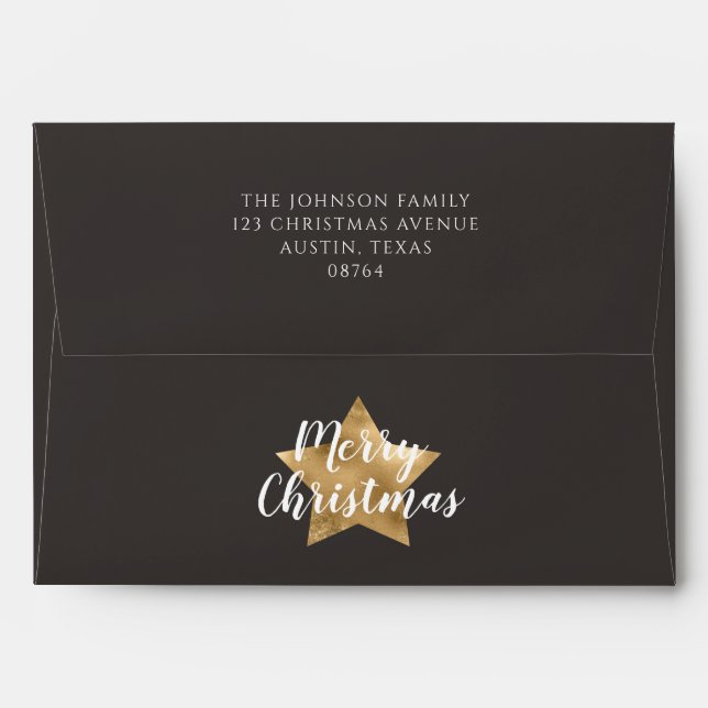 Festive Gold Star Merry Christmas Envelope (Back (Top Flap))