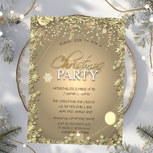 Festive Gold Stars Company Christmas Party Invitation