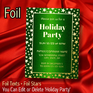 Festive Gold Stars Happy New Year Christmas Party Foil Invitation Postcard