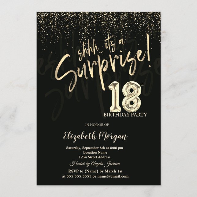 Festive Gold Surprise 18th Birthday Party Invitation (Front)