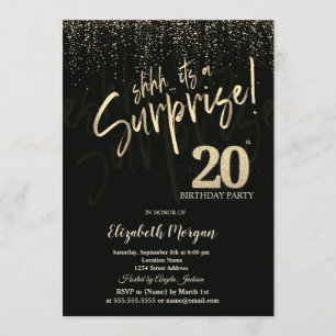 Festive Gold Surprise 20th Birthday Party Invitation