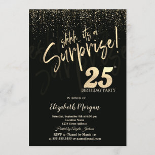 Festive Gold Surprise 25th Birthday Party Invitation