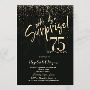 Festive Gold Surprise 75th Birthday Party Invitation