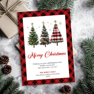 Festive Gold Tone Buffalo Plaid Christmas Tree  Holiday Card