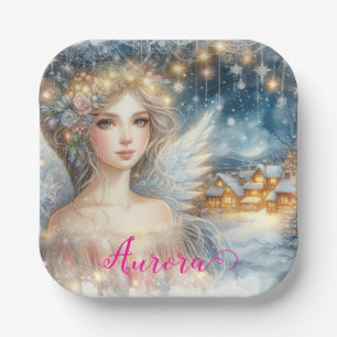 Festive Gold Watercolor Ethereal Frost Snow Angel Paper Plate