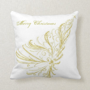 Festive Gold White Merry Christmas Throw Pillow