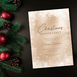 Festive gold white snow elegant chic Christmas Invitation