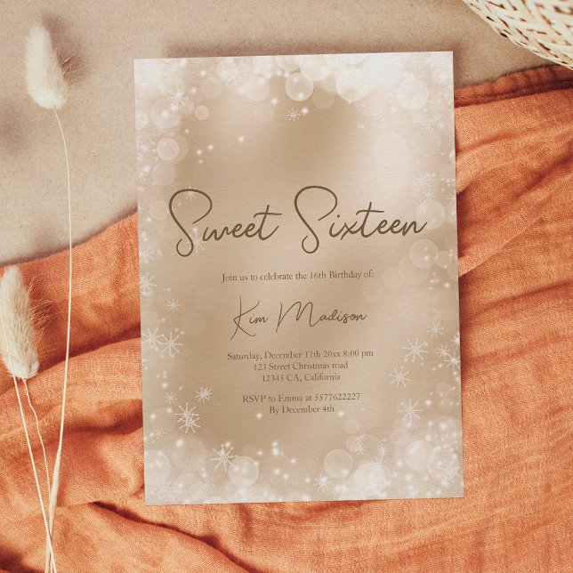 Festive gold white snow elegant chic sweet 16 invitation (Festive gold white snow elegant chic sweet 16 invitation)