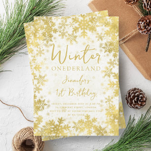 Festive Gold Winter ONEDERLAND 1st Birthday Invitation