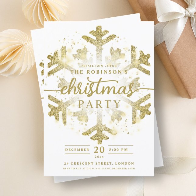 Festive Gold Winter Snowflake Christmas Party  Invitation (Festive Gold Winter Snowflake Christmas Party Invitation)
