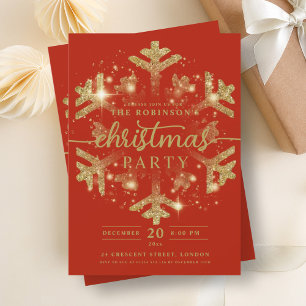 Festive Gold Winter Snowflake Christmas Red Invitation