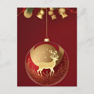 ✨ Festive Golden Deer Christmas Elegant Winter  Postcard