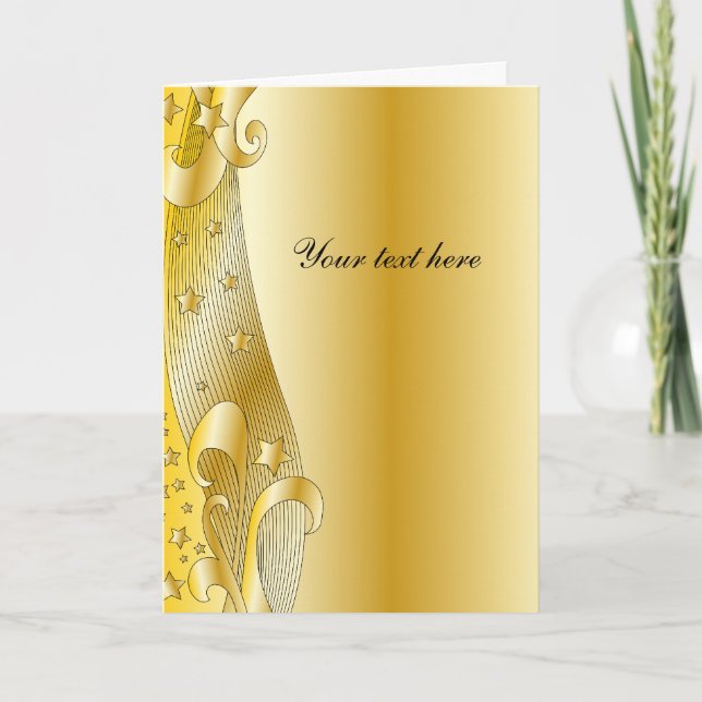 Festive golden design with stars holiday card (Front)