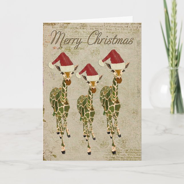 Festive Golden Giraffes Merry Christmas Card (Front)