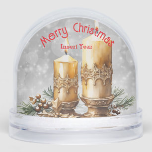 Festive Golden Merry Christmas Candles Keepsake Snowglobe