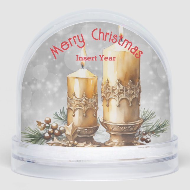 Festive Golden Merry Christmas Candles Keepsake  Snowglobe (Front)
