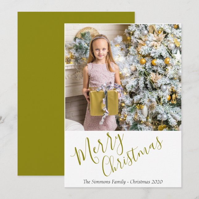 Festive Golden Merry Christmas Photo Holiday Card (Front/Back)