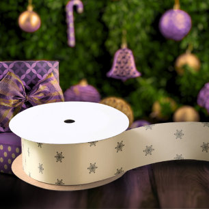Festive Golden Metallic Snowflake Christmas Satin Ribbon