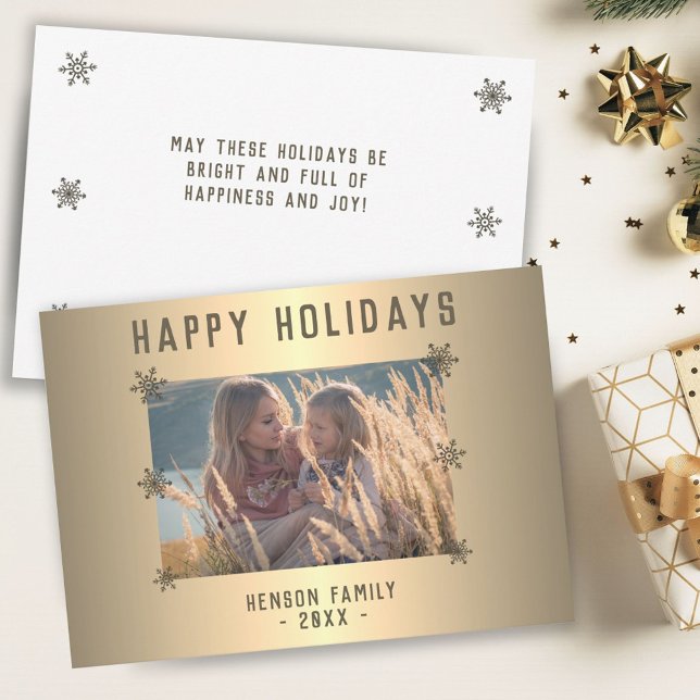 Festive Golden Metallic Snowflake Photo Christmas Holiday Card (Creator Uploaded)