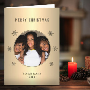 Festive Golden Metallic Snowflake Photo Christmas  Holiday Card