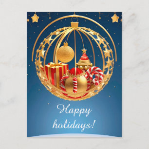 ✨ Festive Golden Red Holiday Decorations Baubles Postcard